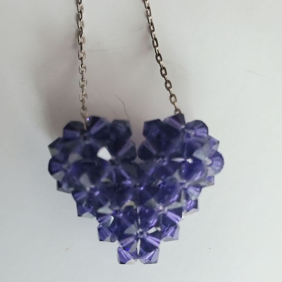 Vintage 925 Sterling Chain & Purple Crystal Heart Pendant - Picture 1 of 6